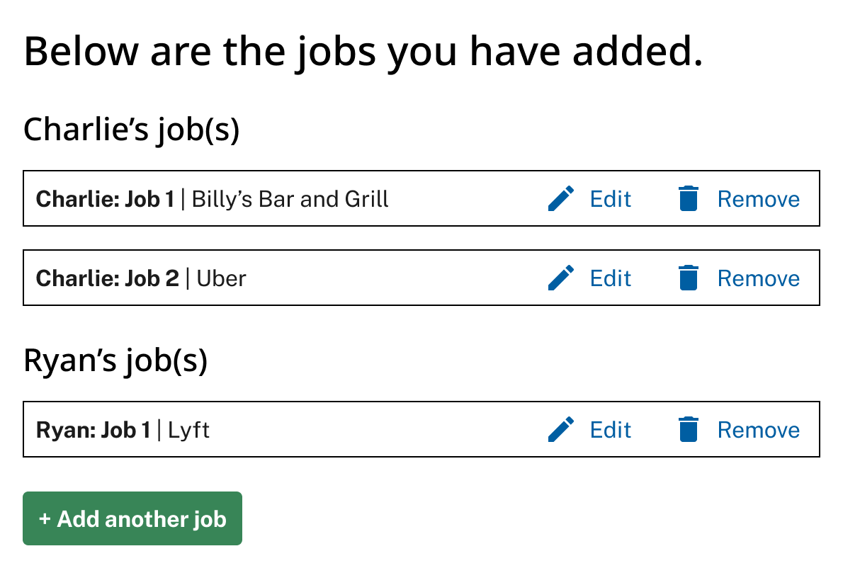 Ensure clients enter jobs on a per-person, per-job basis for all household members.